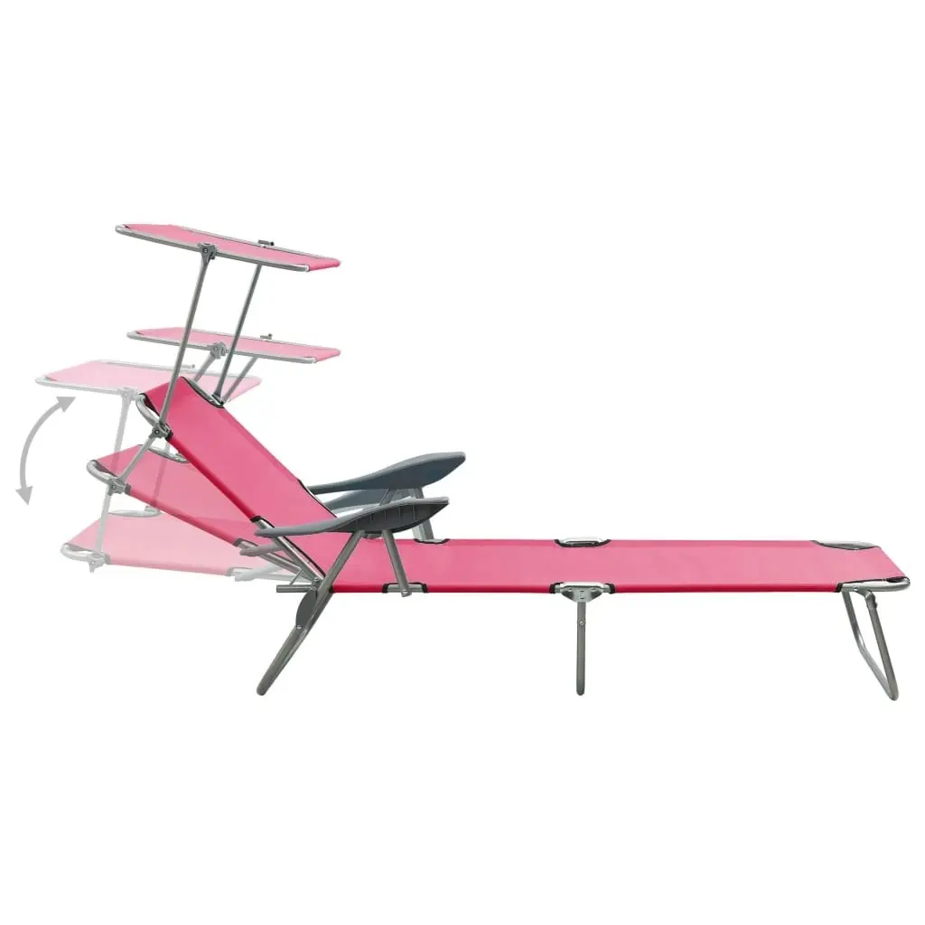 Sun Lounger with Canopy Steel Pink 310337