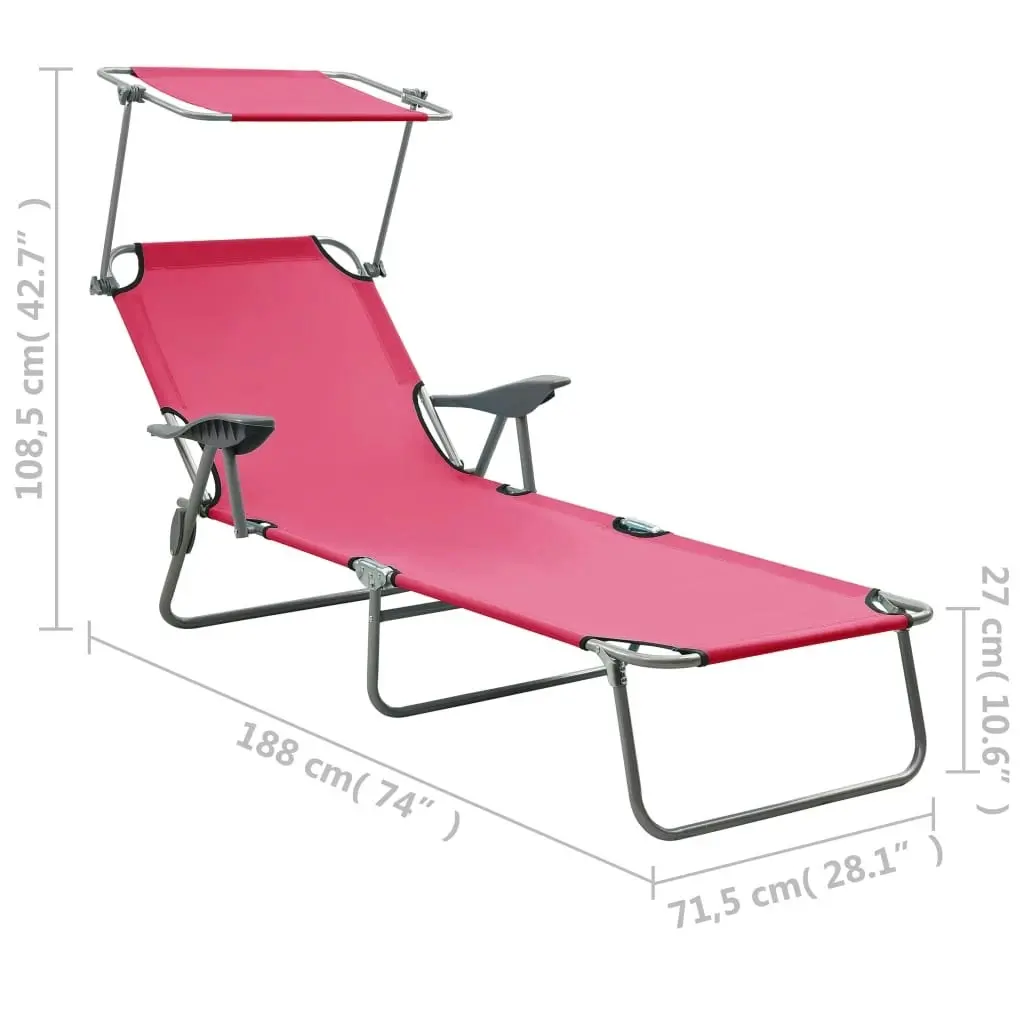 Sun Lounger with Canopy Steel Pink 310337