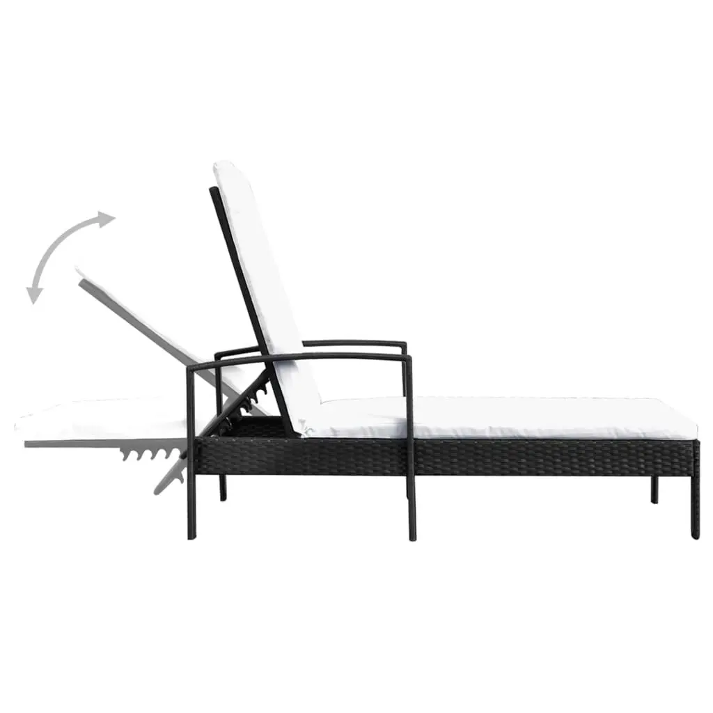 Sun Lounger with Cushion Poly Rattan Black 42942