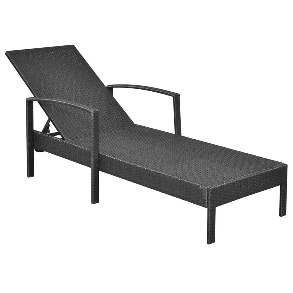 Sun Lounger with Cushion Poly Rattan Black 42942