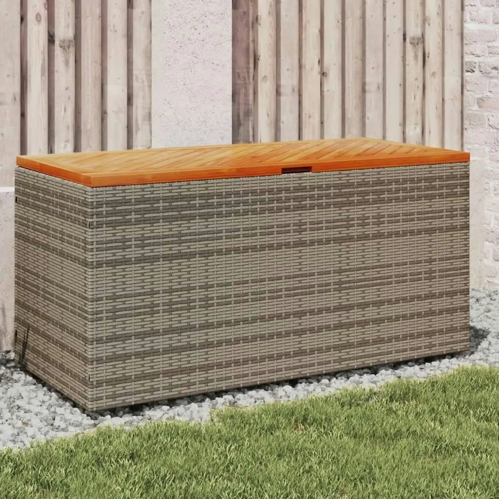 Garden Storage Box Grey 110x50x54 cm Poly Rattan Acacia Wood 365956