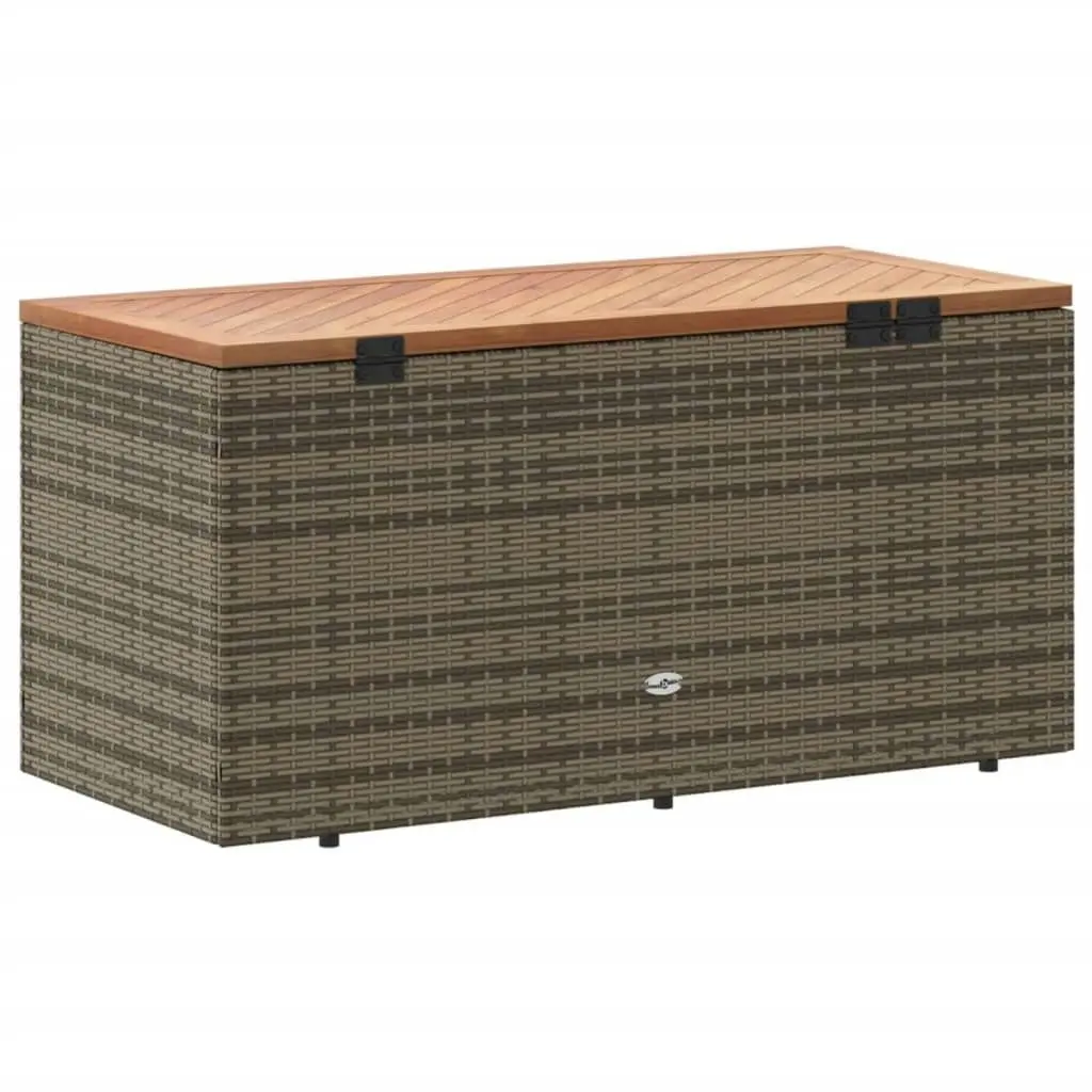 Garden Storage Box Grey 110x50x54 cm Poly Rattan Acacia Wood 365956