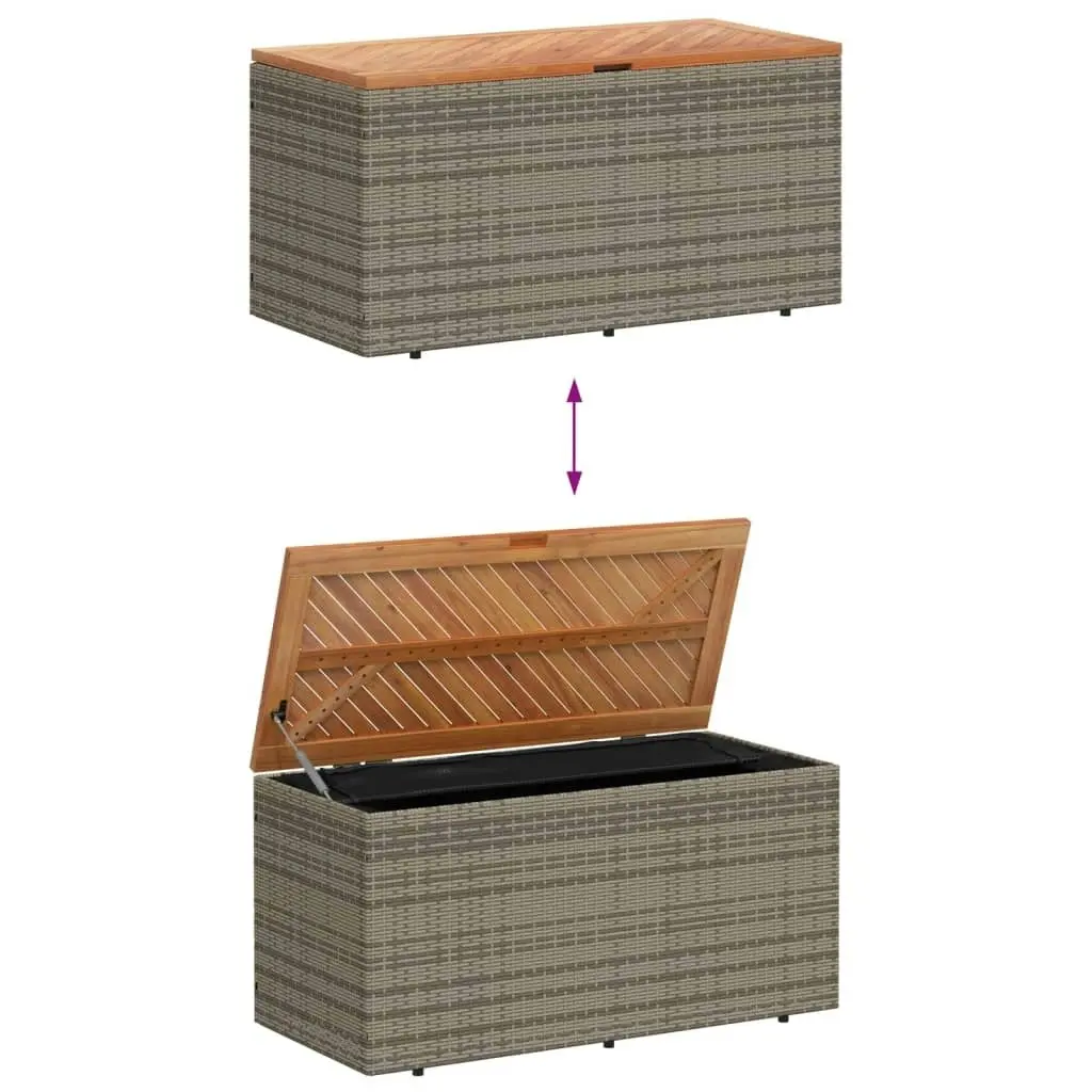 Garden Storage Box Grey 110x50x54 cm Poly Rattan Acacia Wood 365956