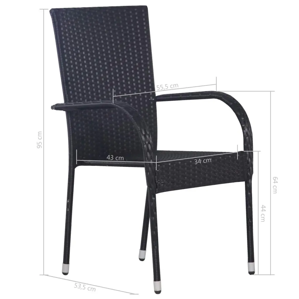 Stackable Outdoor Chairs 2 pcs Poly Rattan Black 44238