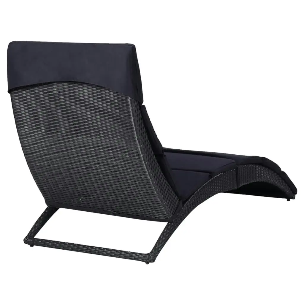 Sunbed with Cushion Poly Rattan Black 46539