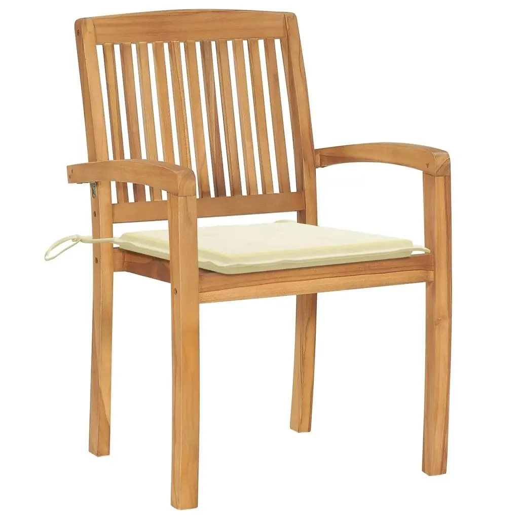 Stacking Garden Chairs with Cushions 4 pcs Solid Teak Wood 3073212