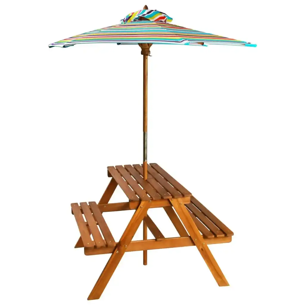 Kids Picnic Table with Parasol 79x90x60 cm Solid Acacia Wood 43990