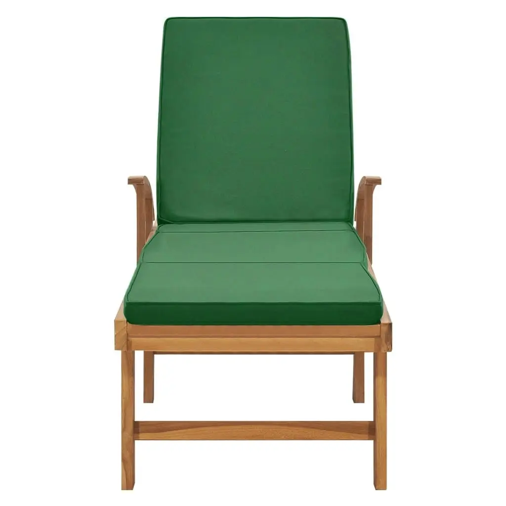 Sun Lounger with Cushion Solid Teak Wood Green 48024