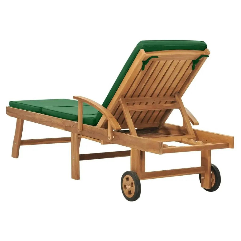 Sun Lounger with Cushion Solid Teak Wood Green 48024