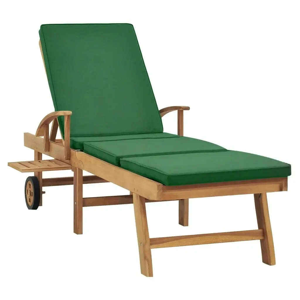 Sun Lounger with Cushion Solid Teak Wood Green 48024