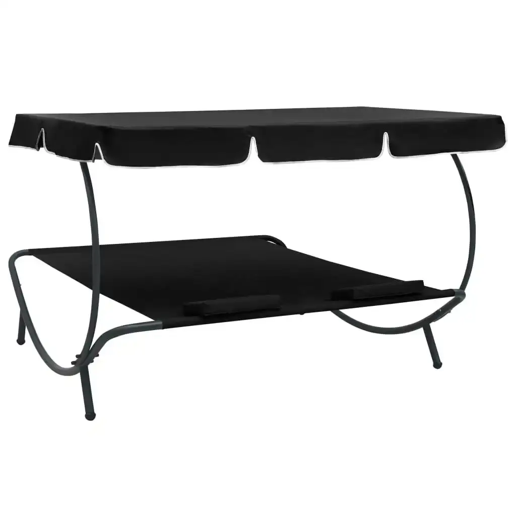 Outdoor Lounge Bed with Canopy and Pillows Black 313521