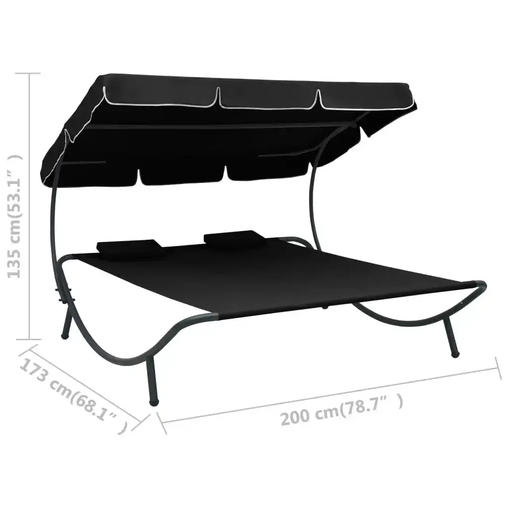 Outdoor Lounge Bed with Canopy and Pillows Black 313521