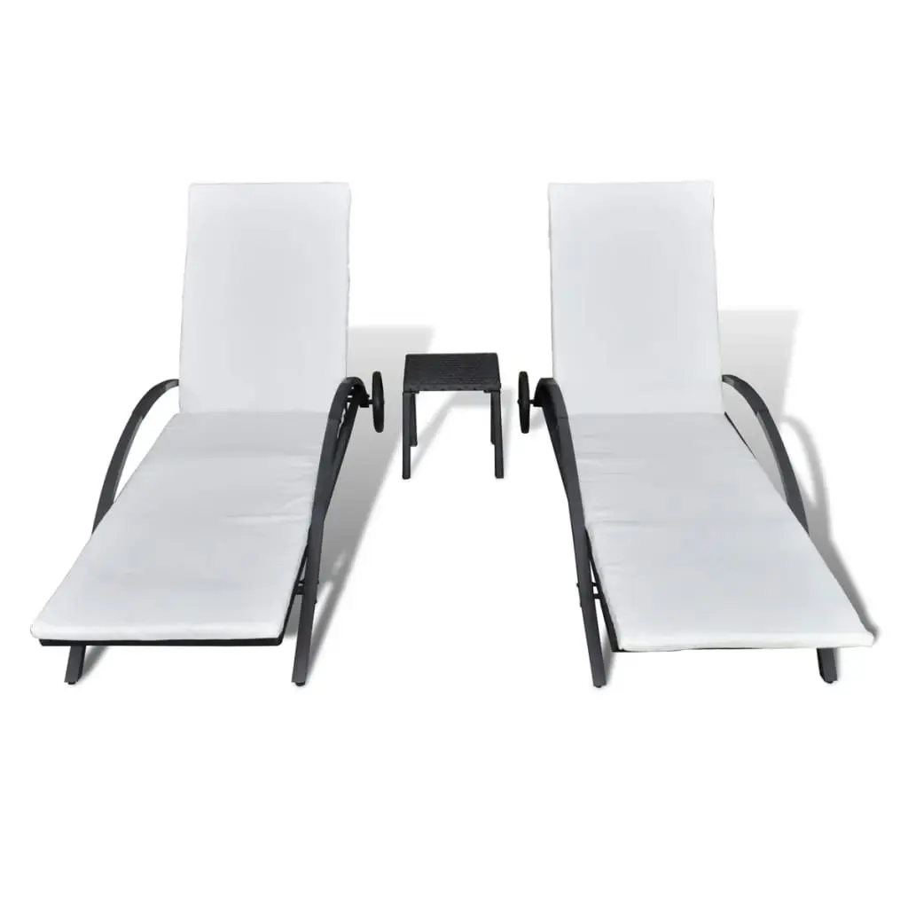 Sun Loungers with Table Poly Rattan Black 42491