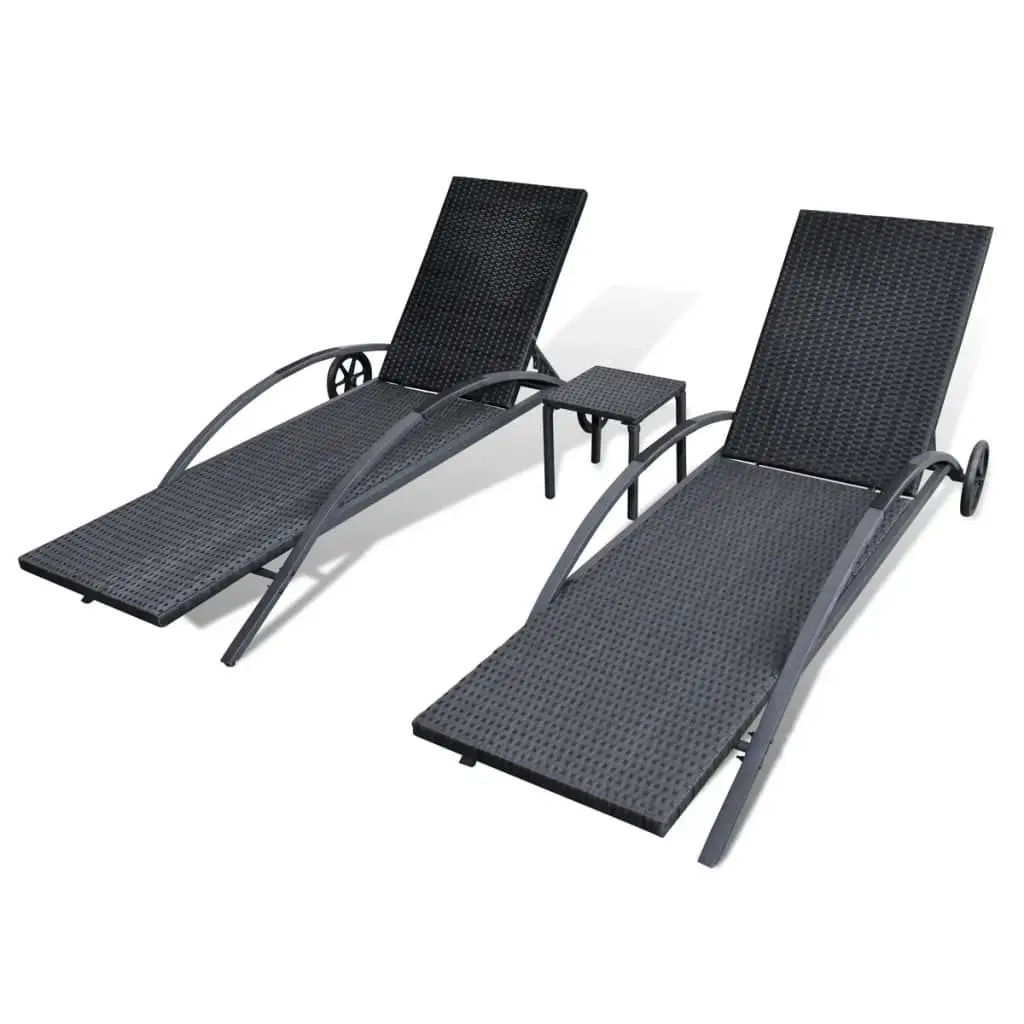 Sun Loungers with Table Poly Rattan Black 42491