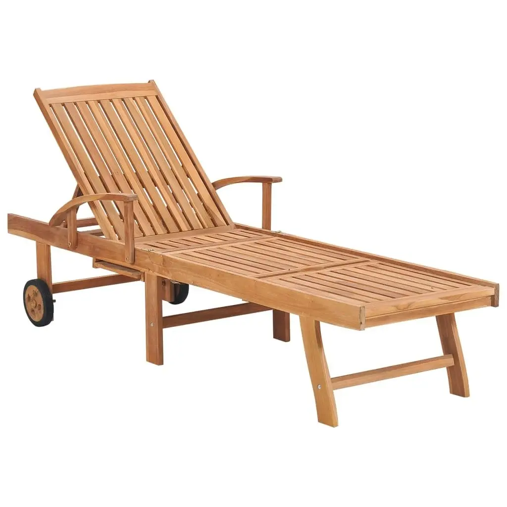 Sun Lounger with Grey Cushion Solid Teak Wood 3063007