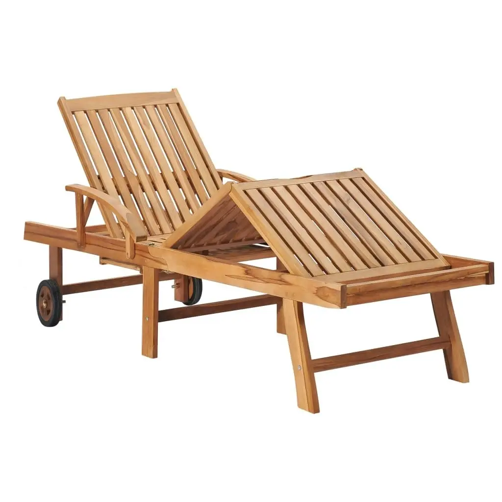 Sun Lounger with Grey Cushion Solid Teak Wood 3063007