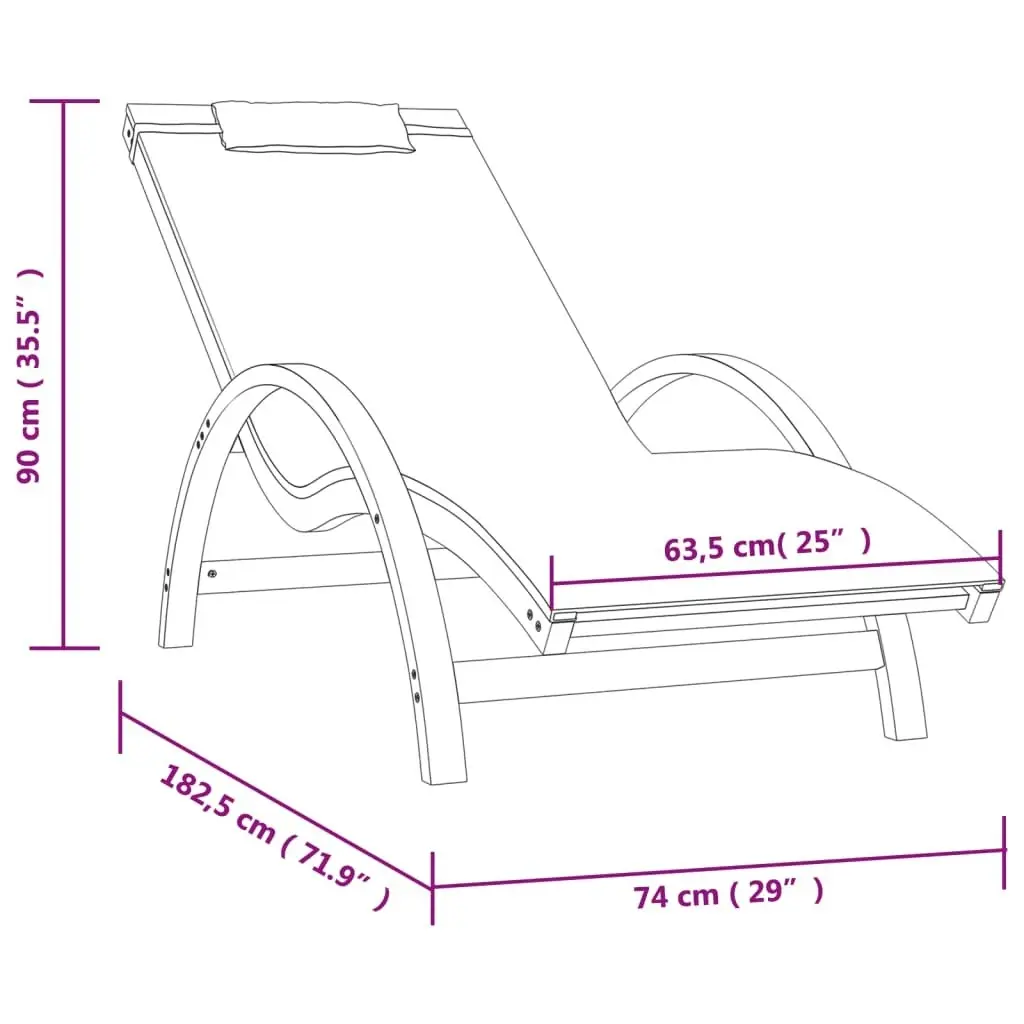 Sun Lounger with Pillow Grey Textilene and Solid Wood Poplar 363470