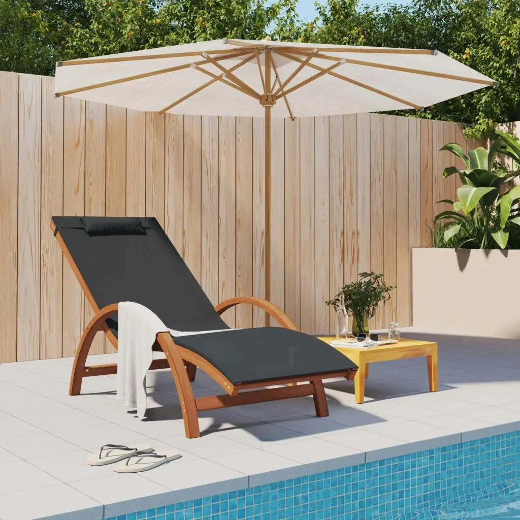 Sun Lounger with Pillow Grey Textilene and Solid Wood Poplar 363470