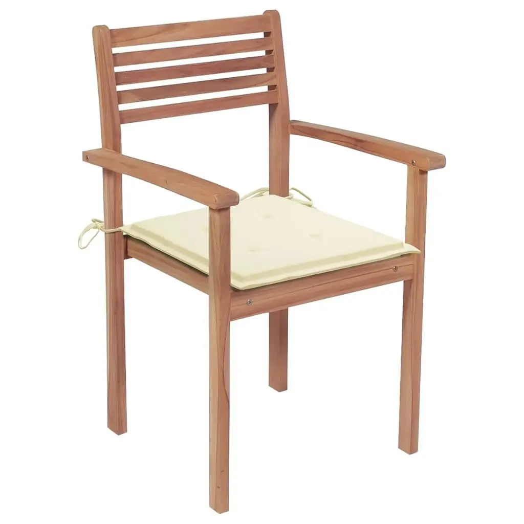 Stackable Garden Chairs with Cushions 8 pcs Solid Teak Wood 3072602