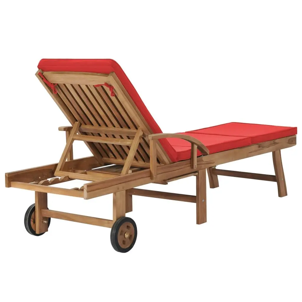 Sun Loungers with Cushions 2 pcs Solid Teak Wood Red 3054637