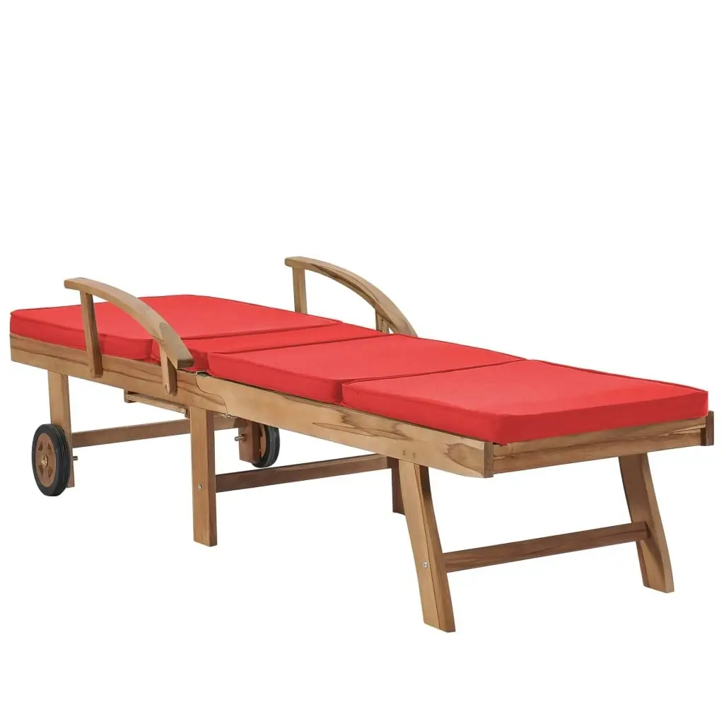 Sun Loungers with Cushions 2 pcs Solid Teak Wood Red 3054637