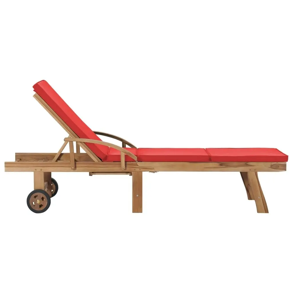 Sun Loungers with Cushions 2 pcs Solid Teak Wood Red 3054637