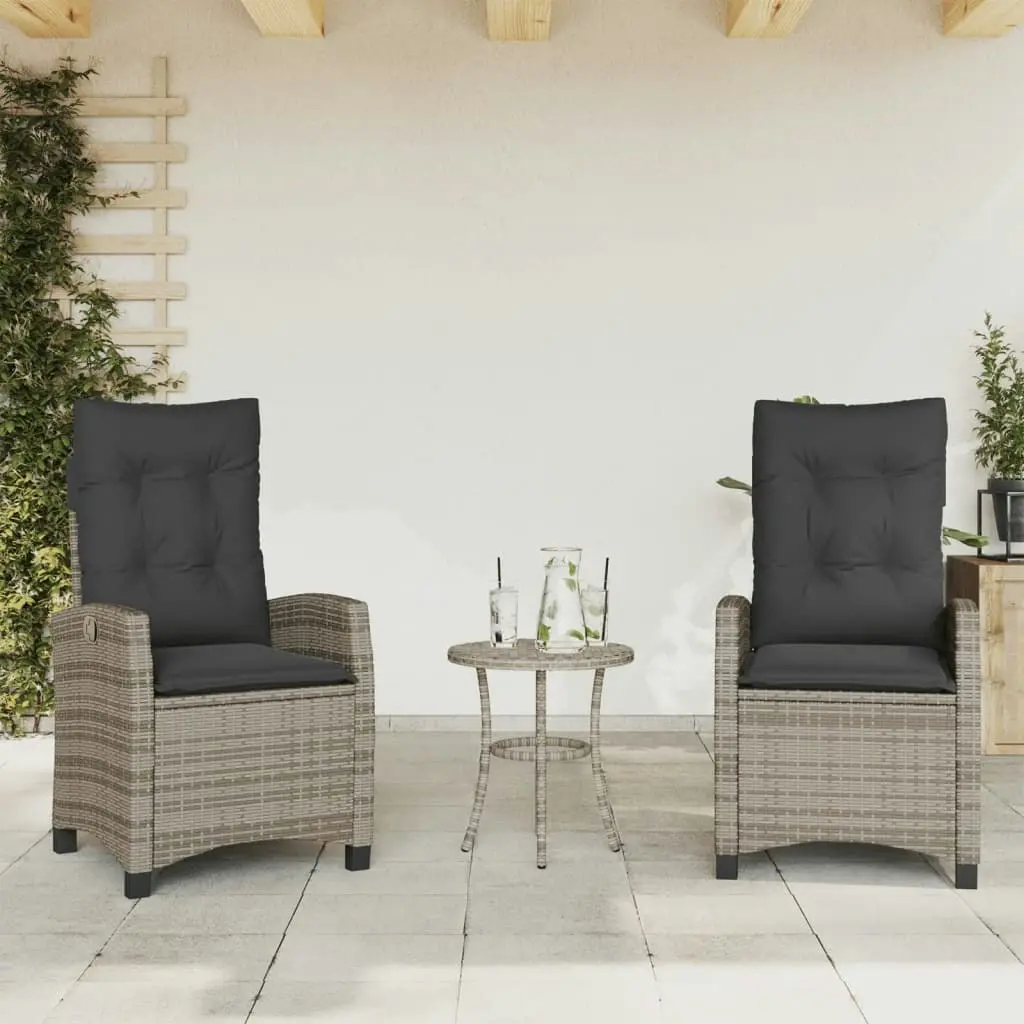 Reclining Garden Chairs 2 pcs with Cushions Grey Poly Rattan 365219