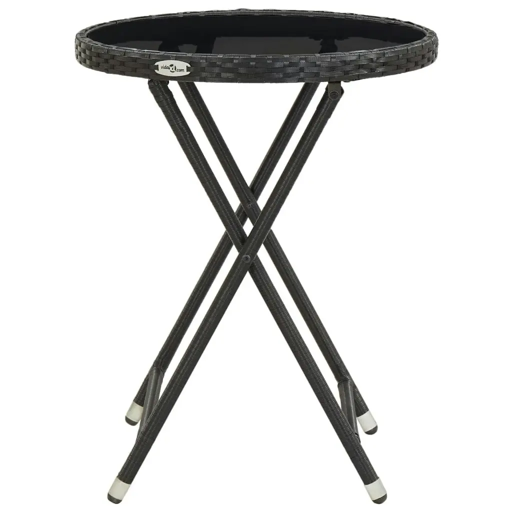 Tea Table Black 60 cm Poly Rattan and Tempered Glass 46203