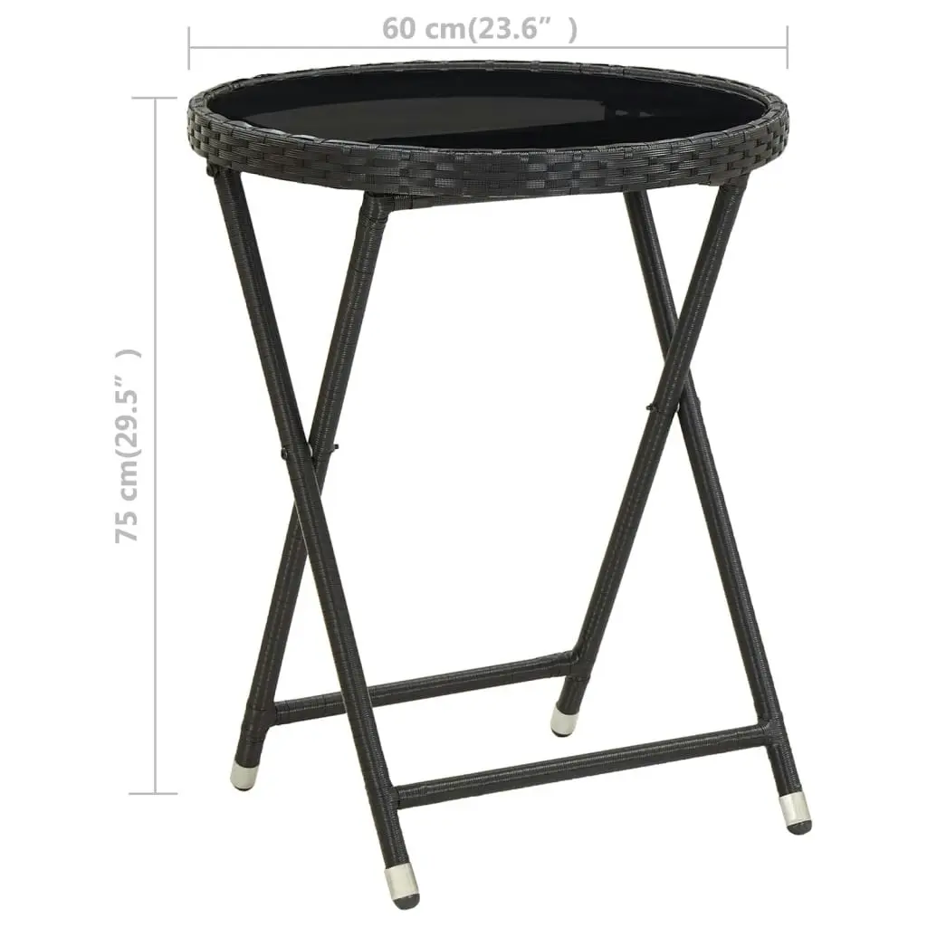 Tea Table Black 60 cm Poly Rattan and Tempered Glass 46203