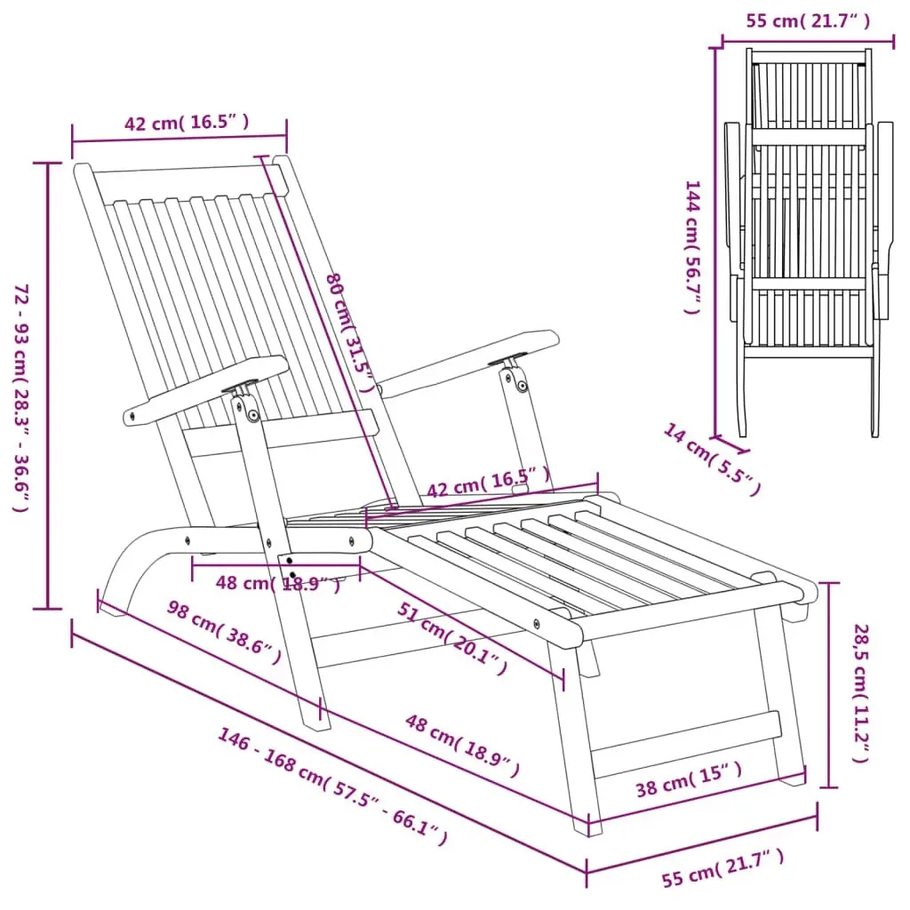 Outdoor Deck Chairs with Footrests and Table Solid Wood Acacia 3120440