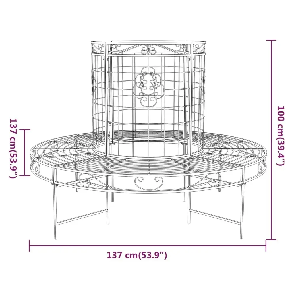 Round Tree Bench ÃƒËœ137 cm Black Steel 318822