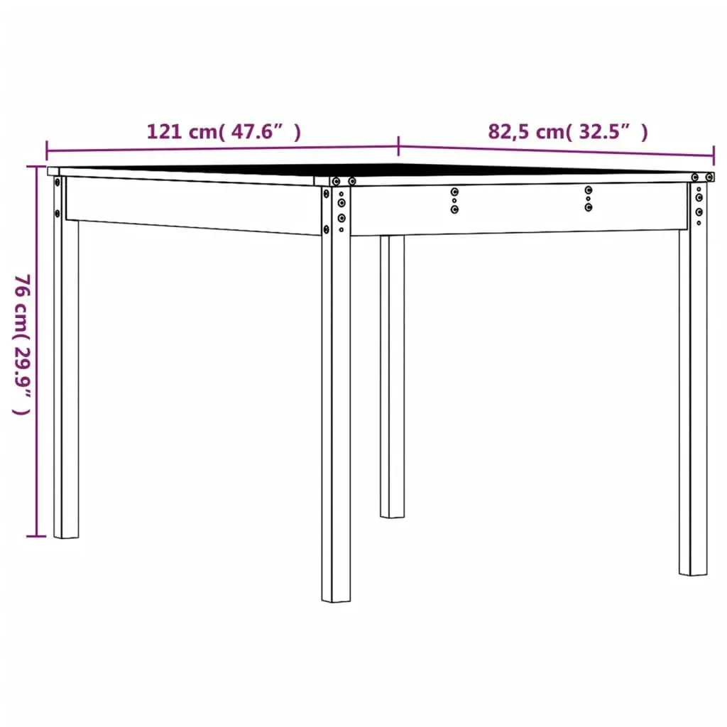 Garden Table White 121x82.5x76 cm Solid Wood Pine 823970