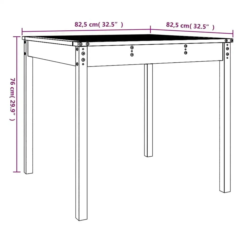 Garden Table Black 82.5x82.5x76 cm Solid Wood Pine 823966