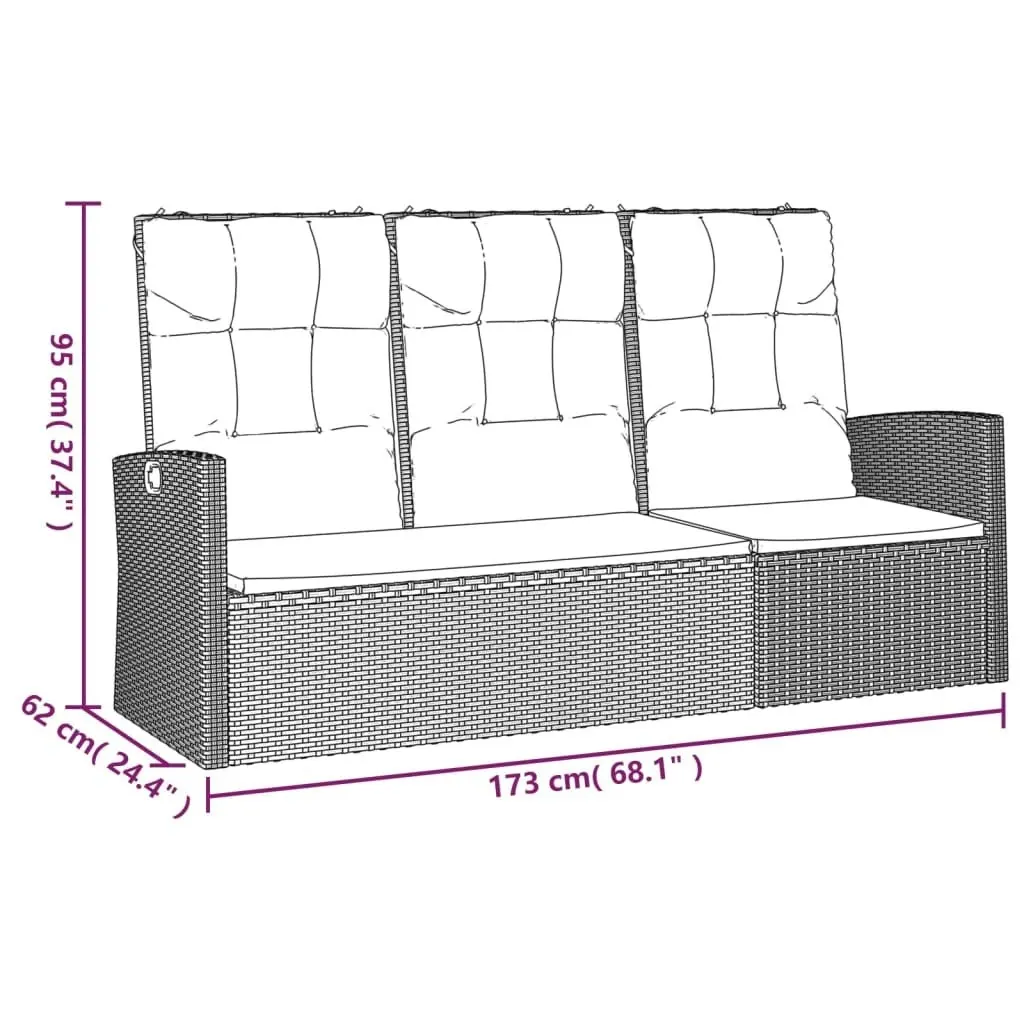 Reclining Garden Bench with Cushions Grey 173 cm Poly rattan 362184