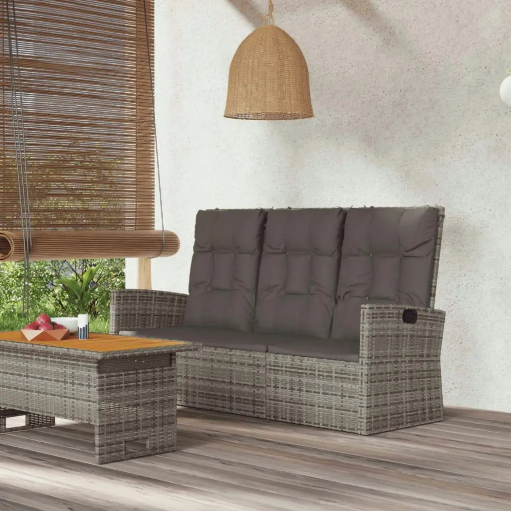 Reclining Garden Bench with Cushions Grey 173 cm Poly rattan 362184