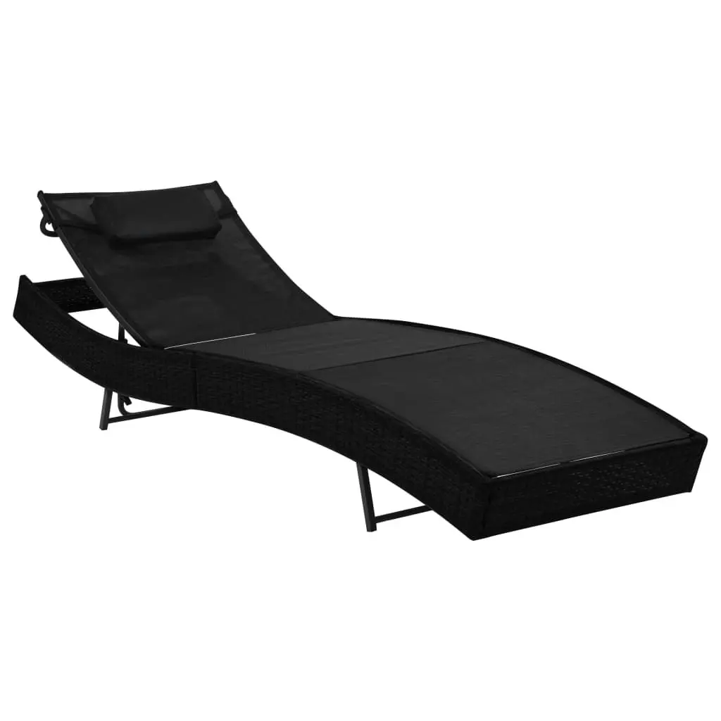 Sun Loungers 2 pcs with Table Poly Rattan and Textilene Black 44893