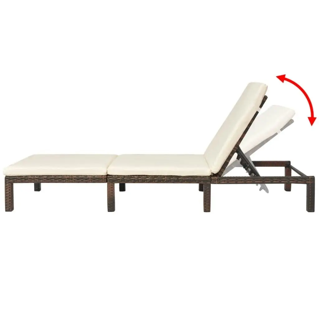 Sun Lounger with Cushion Poly Rattan Brown 42845