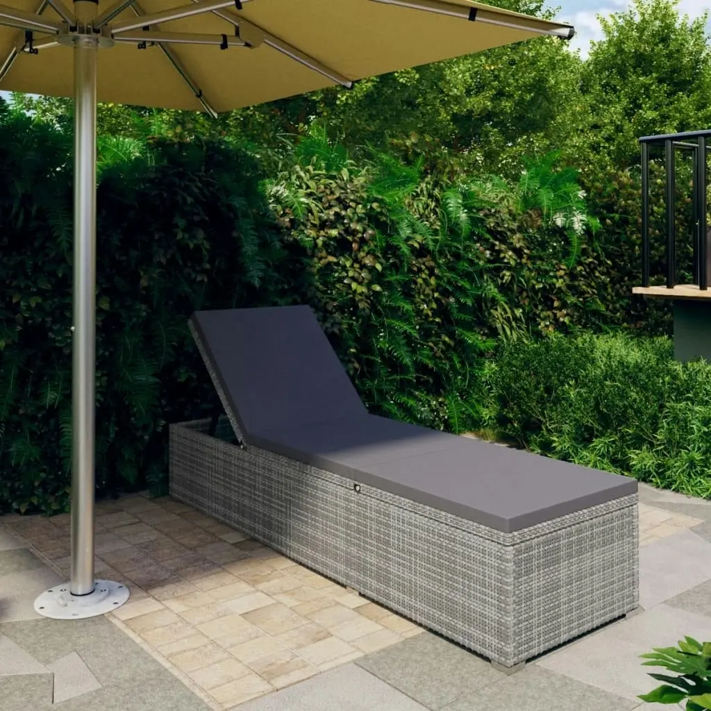 Sun Lounger with Cushion Poly Rattan Grey 46220