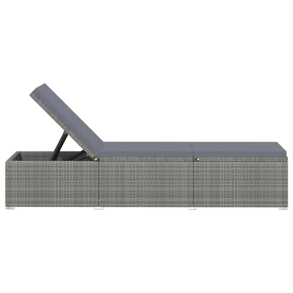 Sun Lounger with Cushion Poly Rattan Grey 46220