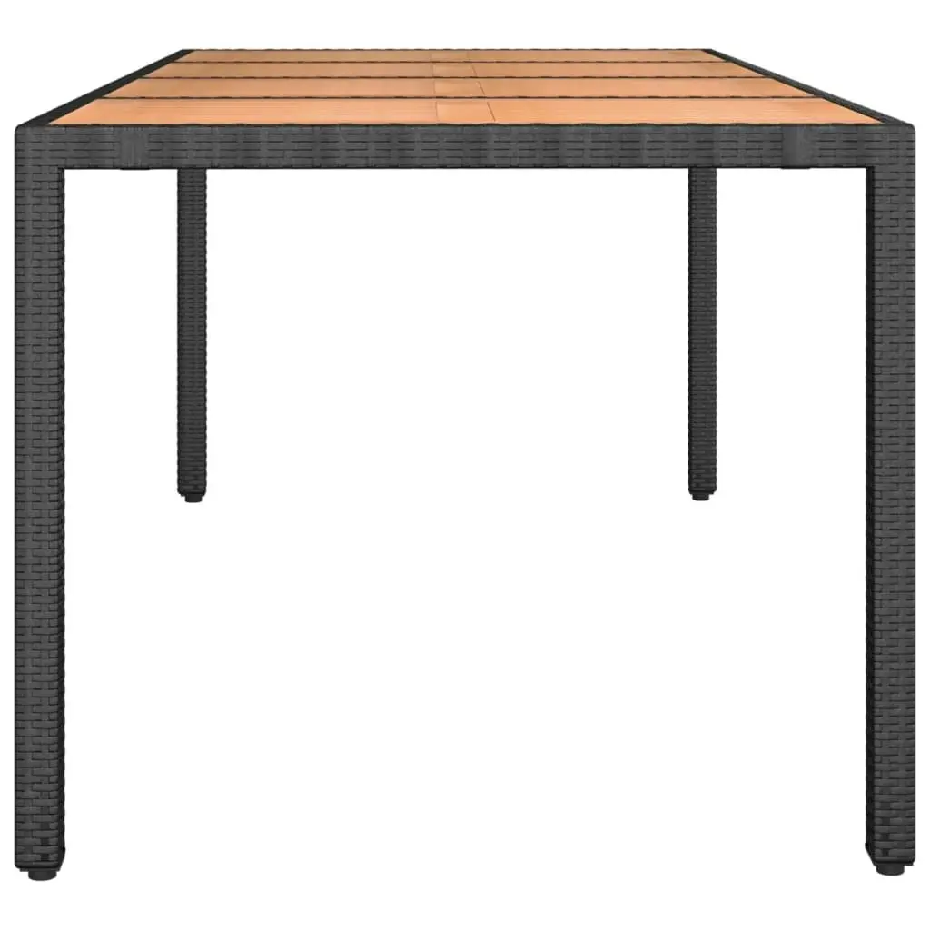 Garden Table with Wooden Top Black Poly Rattan&Solid Wood Acacia 319554