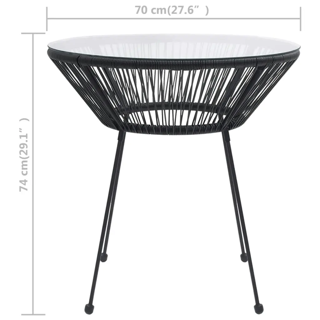 Garden Dining Table Black ÃƒËœ70x74 cm Rattan and Glass 312165