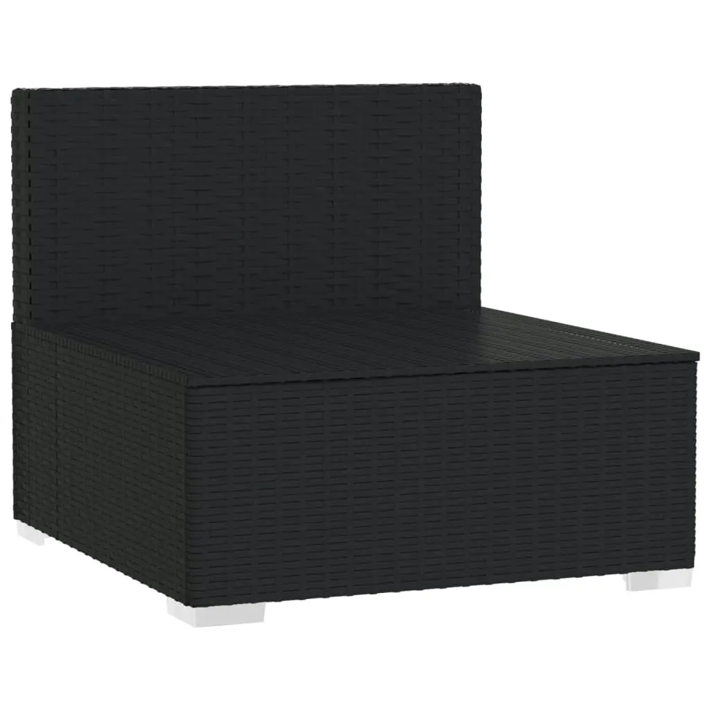 Garden Middle Sofa with Cushions Black Poly Rattan 317526