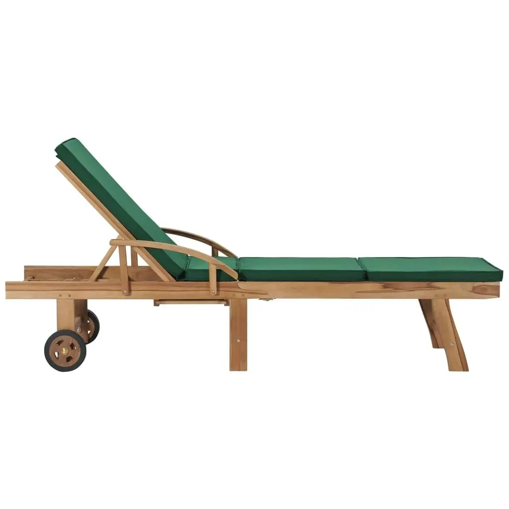 Sun Loungers with Cushions 2 pcs Solid Teak Wood Green 3054635