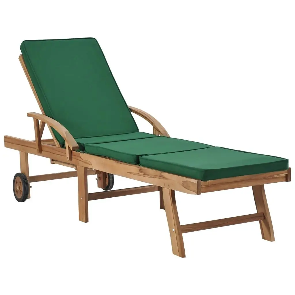 Sun Loungers with Cushions 2 pcs Solid Teak Wood Green 3054635