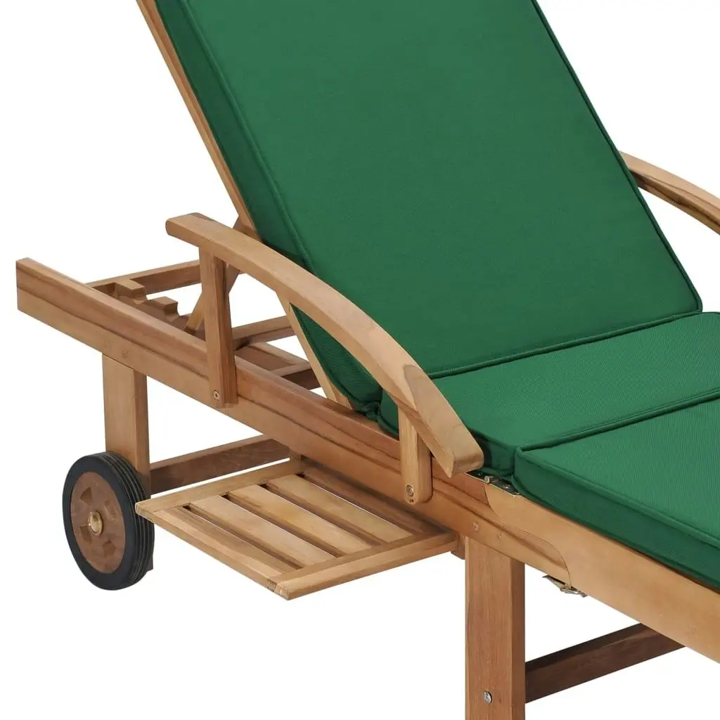 Sun Loungers with Cushions 2 pcs Solid Teak Wood Green 3054635