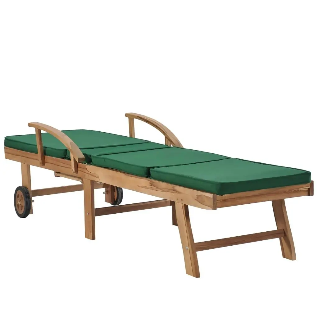 Sun Loungers with Cushions 2 pcs Solid Teak Wood Green 3054635