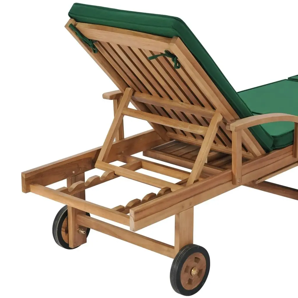 Sun Loungers with Cushions 2 pcs Solid Teak Wood Green 3054635