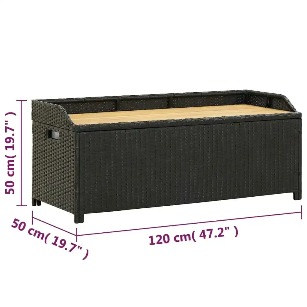 Garden Storage Bench 120 cm Poly Rattan Black 46480