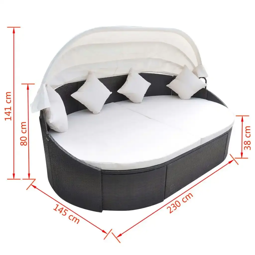 Outdoor Lounge Bed with Canopy Poly Rattan Brown 41831