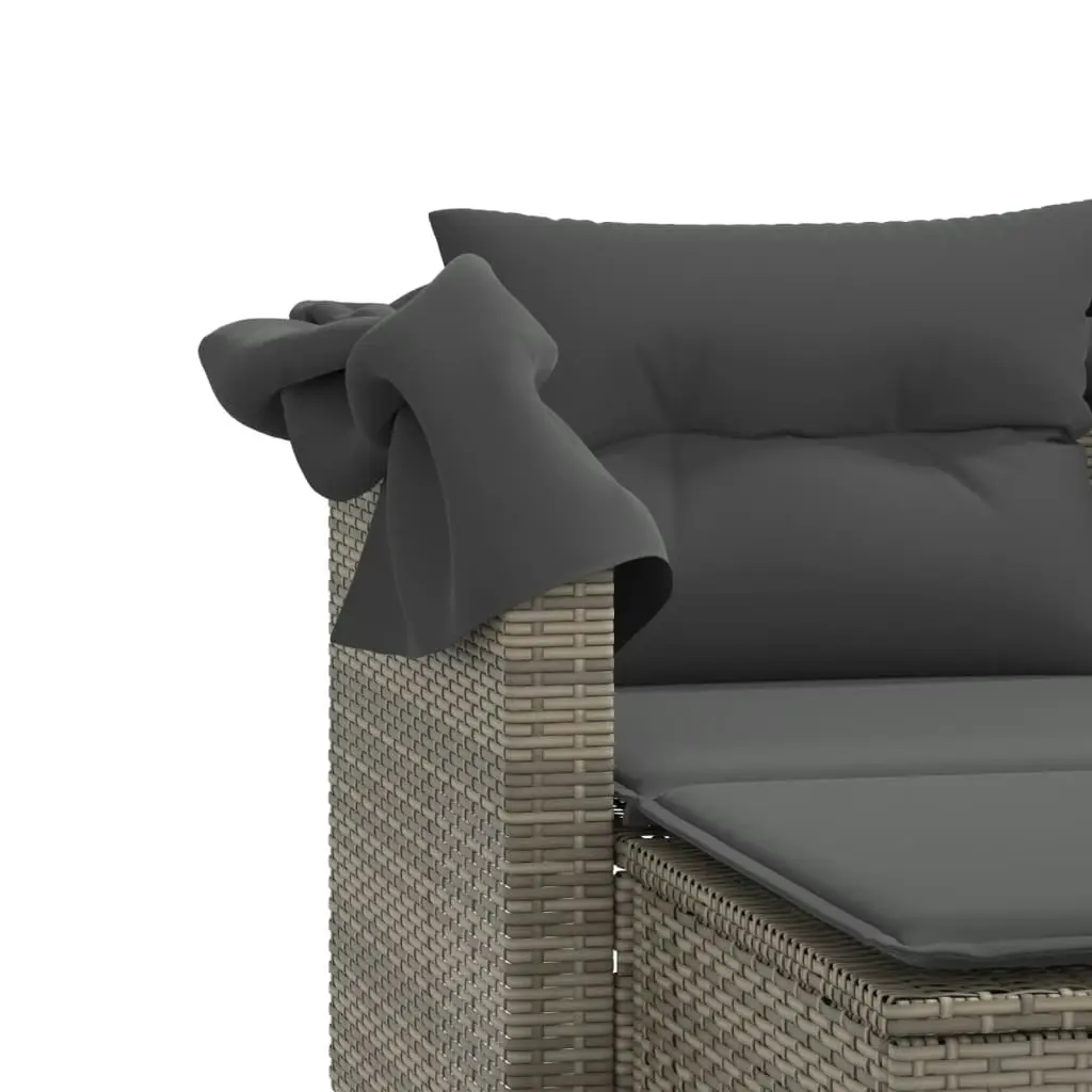 Garden Sofa 2-Seater with Canopy and Stools Grey Poly Rattan 365783